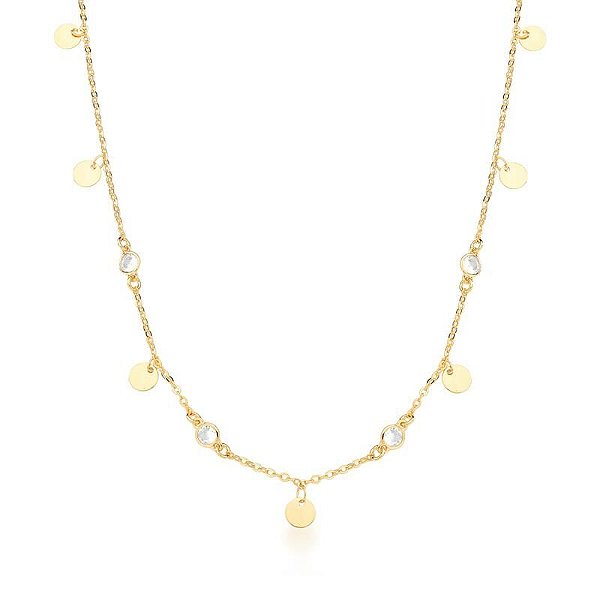 COLAR COM PONTOS DE LUZ E MEDALHAS LISAS BANHADA A OURO