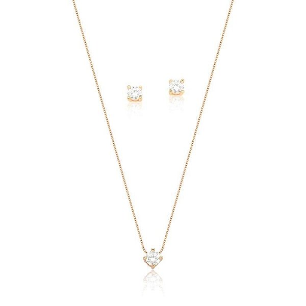 CONJUNTO BRINCO E CORRENTE PONTO DE LUZ BANHADO A OURO