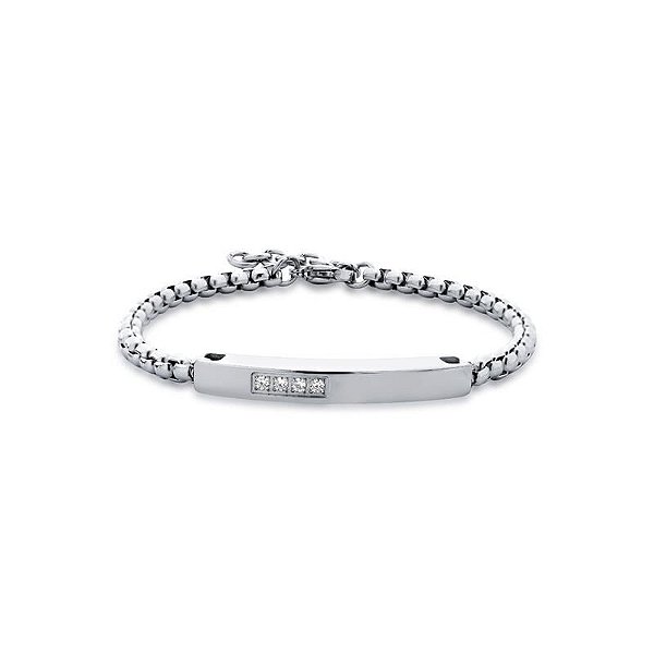 PULSEIRA COM PLACA LISA E ZIRCÔNIAS EM AÇO