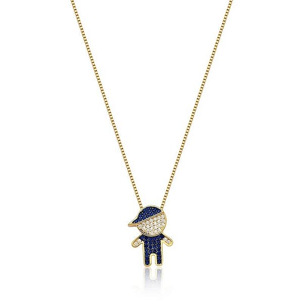 CORRENTE COM PINGENTE DE MENINO AZUL BANHADA A OURO