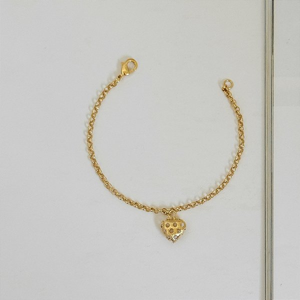 Pulseira Elo Português com Pingente de Coração
