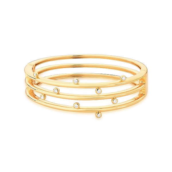BRACELETE TRÊS VOLTAS E CRISTAIS REDONDOS BANHADO A OURO