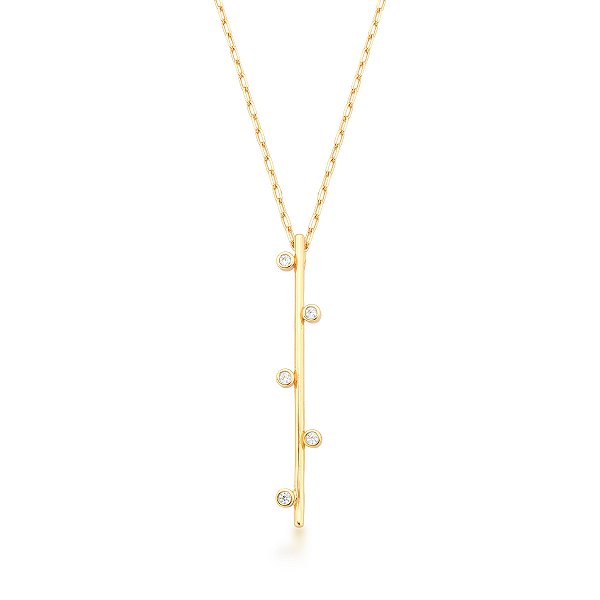 COLAR COM PINGENTE PALITO E CRISTAIS REDONDOS BANHADO A OURO