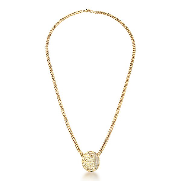 COLAR COM PINGENTE OVAL GEOMETRICO BANHADO A OURO