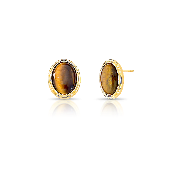 BRINCO COM CRISTAL OLHO DE TIGRE OVAL BANHADO A OURO