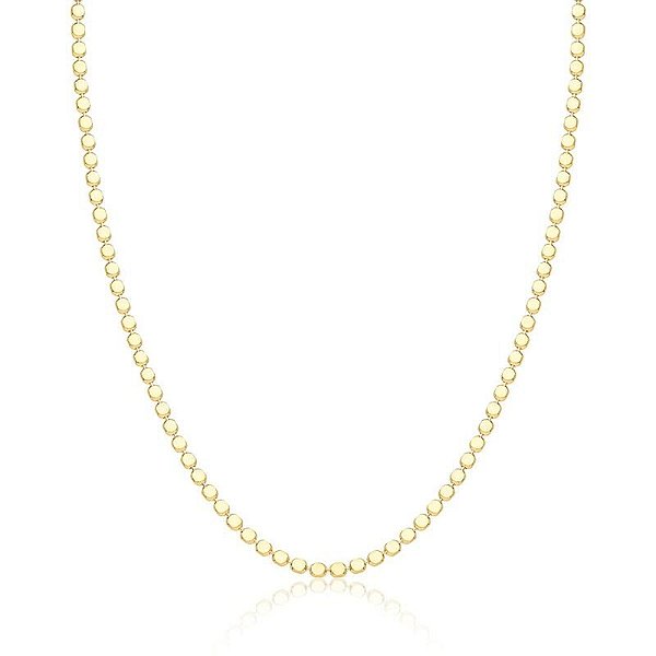 CORRENTE MALHA TRABALHADA DE BOLINHAS 2 MM ACHATADAS 45 CM BANHADO A OURO