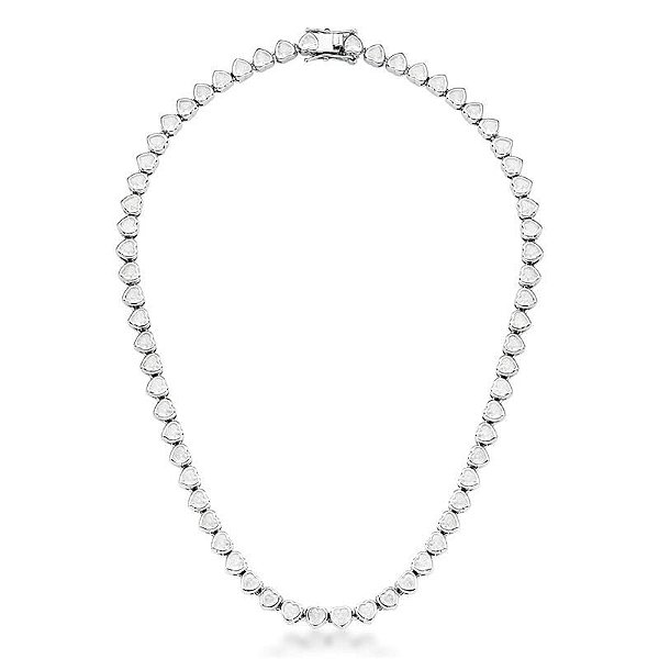 COLAR RIVIERA COM CRISTAIS DE CORAÇÕES 4MM BRANCOS 40CM BANHADO A RÓDIO