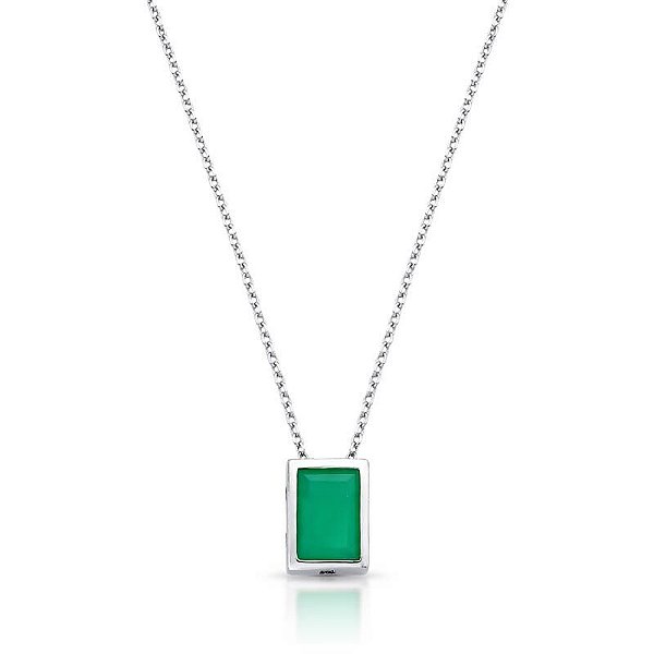 COLAR COM PINGENTE COM CRISTAL RETANGULAR PRATA RODINADA