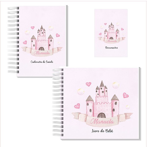 Kit Livro + Caderneta + Porta Documentos Castelo Princesa