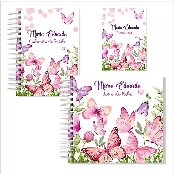 Kit Livro + Caderneta + Porta Documentos Borboletas Jardim