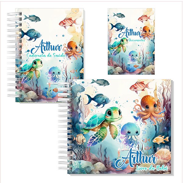 Kit Livro + Caderneta + Porta Documentos Fundo do Mar I
