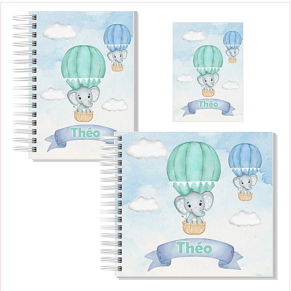 Kit Livro + Caderneta + Porta Documentos Elefantinho no Balão de Ar