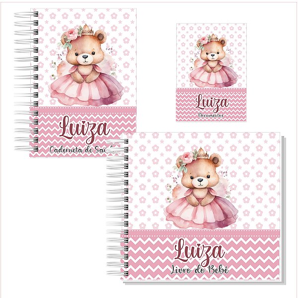 Kit Livro + Caderneta + Porta Documentos Ursinha Princesa