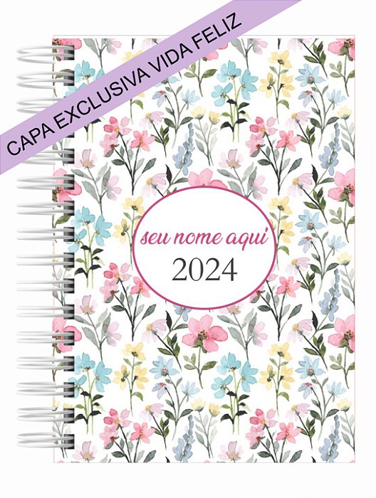 Agenda 2024 Floral Colorida Inteiro Personalizada - Vida Feliz Papelaria  Personalizada