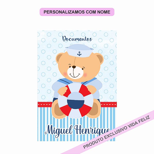 Porta Documentos Urso Marinheiro Azul Claro