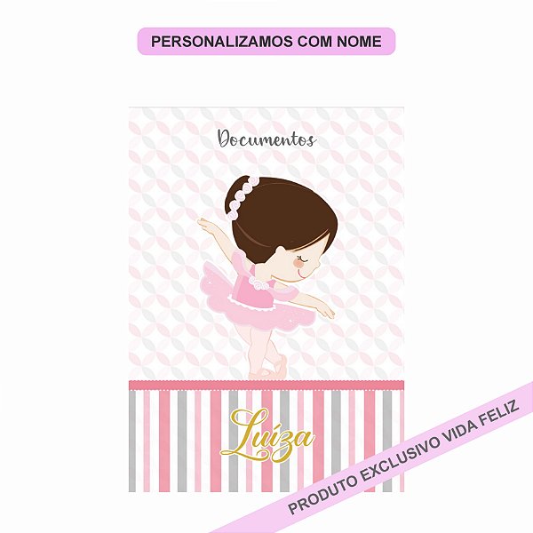 Porta Documentos Bailarina Cinza e Rosa