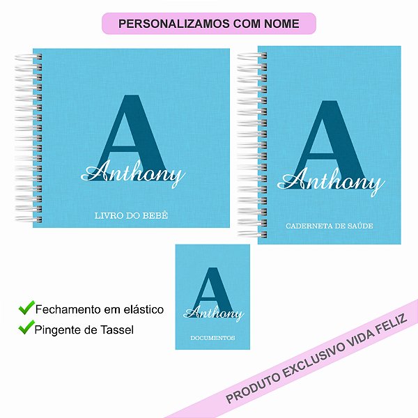 Kit Livro + Caderneta + Porta Documentos Minimalista Azul