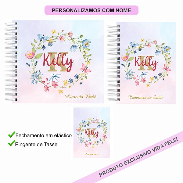 Kit Livro + Caderneta + Porta Documentos Borboletas Jardim