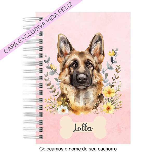 Caderneta Pet Cachorro Fêmea Floral Pastor Alemão