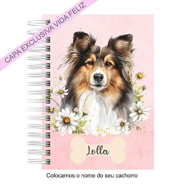 Caderneta Pet Cachorro Fêmea Floral Border Collie