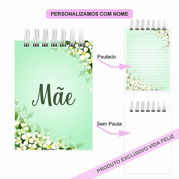 Bloquinho de Anotações Dia das Mães Floral Verde