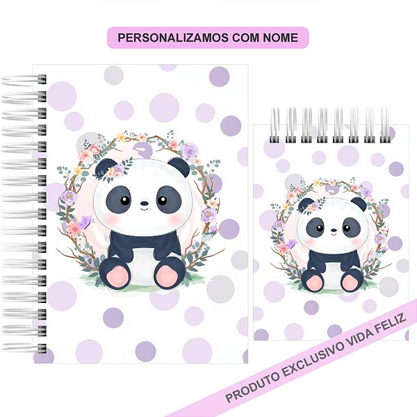 Kit Caderno + Bloquinho de Anotações Personalizado Panda