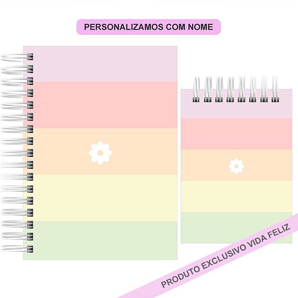 Kit Caderno + Bloquinho de Anotações Personalizado Candy Flor