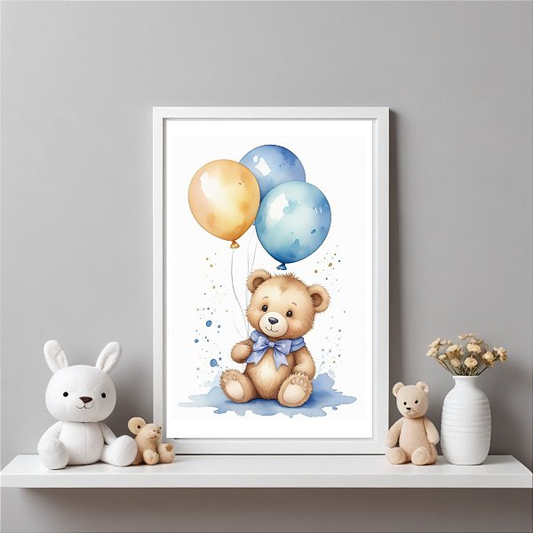 Quadro Decorativo Infantil Urso com balões