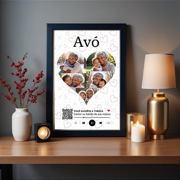 Quadro Interativo Personalizado Avó com Netos com Foto YouTube ou Spotify