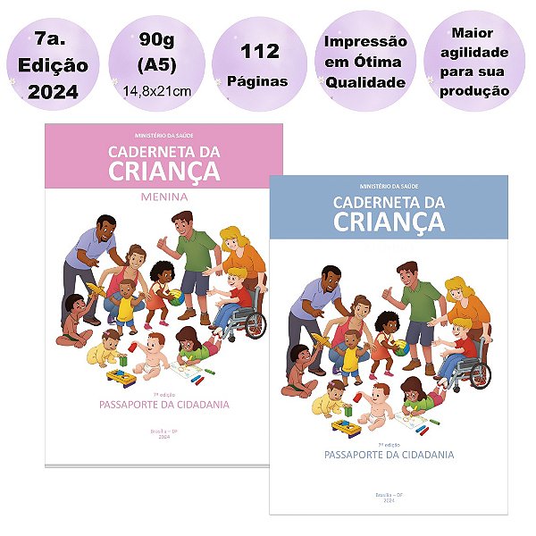 Kit 50 Unidades Miolo Impresso Caderneta da Criança 7a Edição - 2024 - Clean