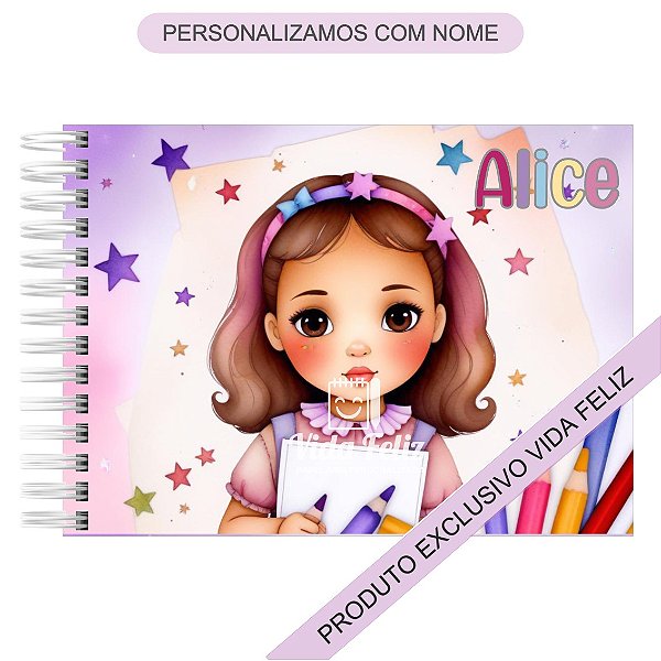 Caderno de Desenho Menininha Personalizado