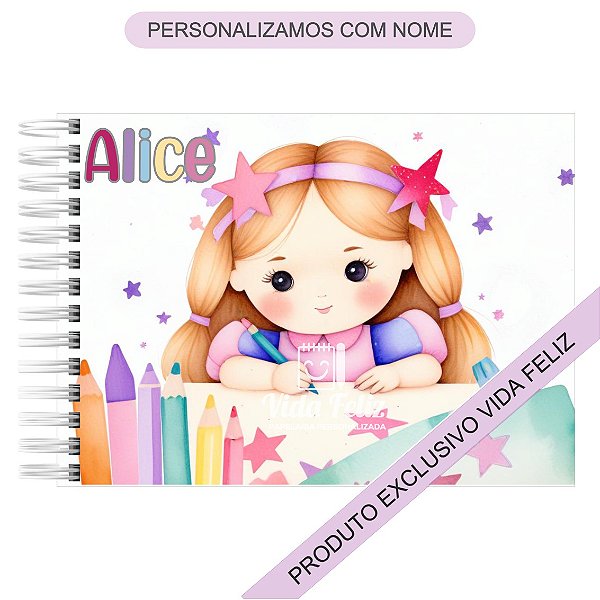 Caderno de Desenho Menininha Personalizado