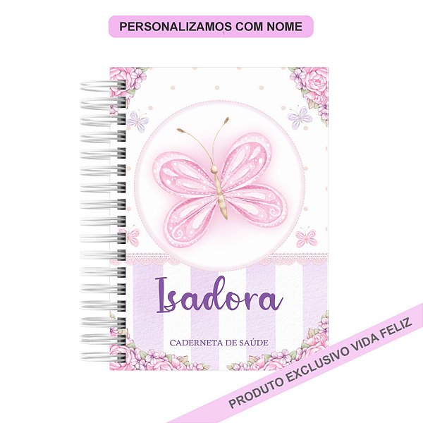 Caderneta de Saúde/Vacinação Borboletas Lilás e Rosa Menina