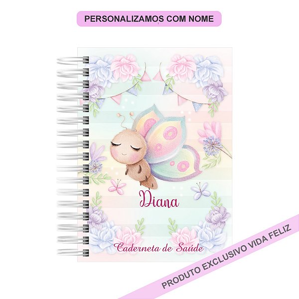 Caderneta de Saúde/Vacinação Borboletas Lilás e Rosa Candy Baby Menina