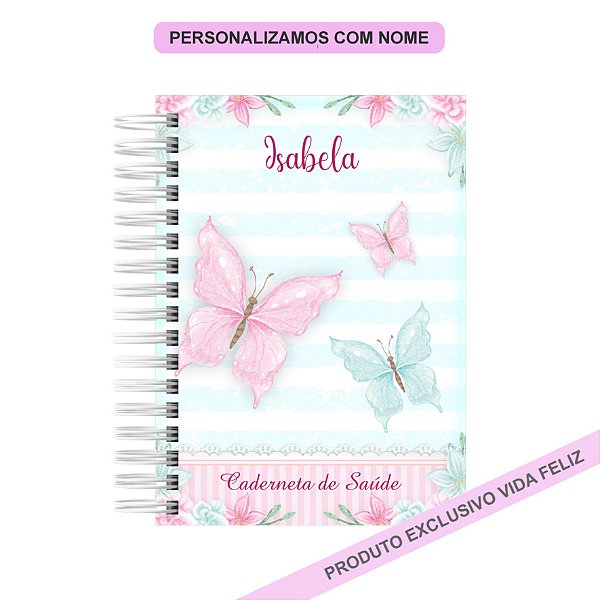 Caderneta de Saúde/Vacinação Borboletas Azul e Rosa Menina