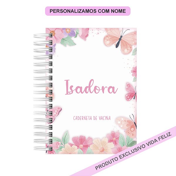 Caderneta de Saúde/Vacinação Borboletas Borda Rosa Menina
