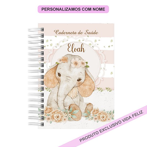 Caderneta de Saúde/Vacinação Elefantinha Vintage Menina