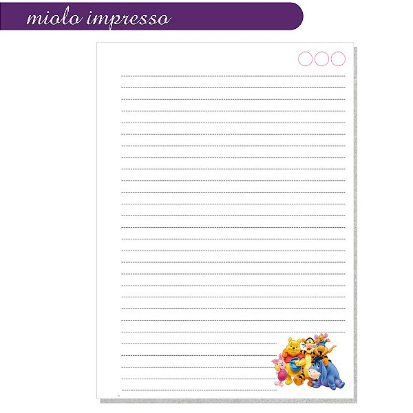 Miolo Impresso Caderno Pooh A5 - 100 folhas
