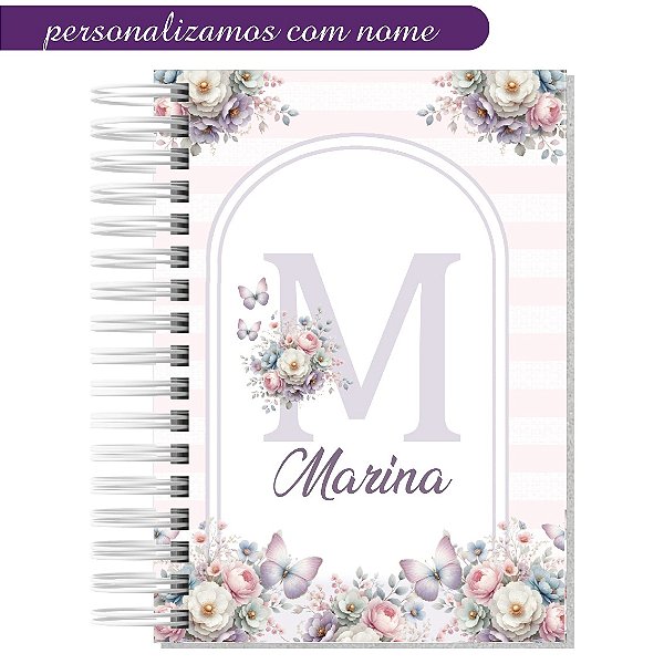 Caderno Personalizado Floral Alfabeto