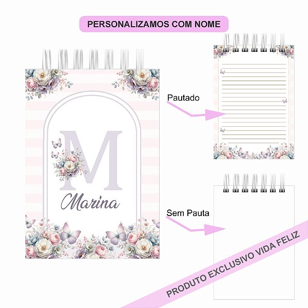 Bloquinho de Anotações Floral Alfabeto Borboleta