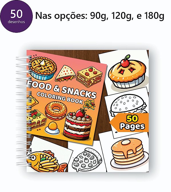Livro para Colorir Quadrado - Comidas 50 desenhos