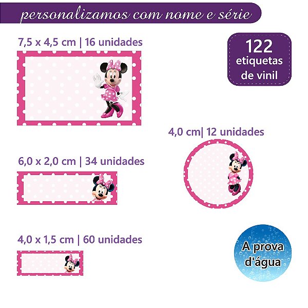 Kit 122 Etiquetas Escolares Personalizadas Minnie Rosa