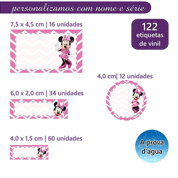 Kit 122 Etiquetas Escolares Personalizadas Minnie Rosa