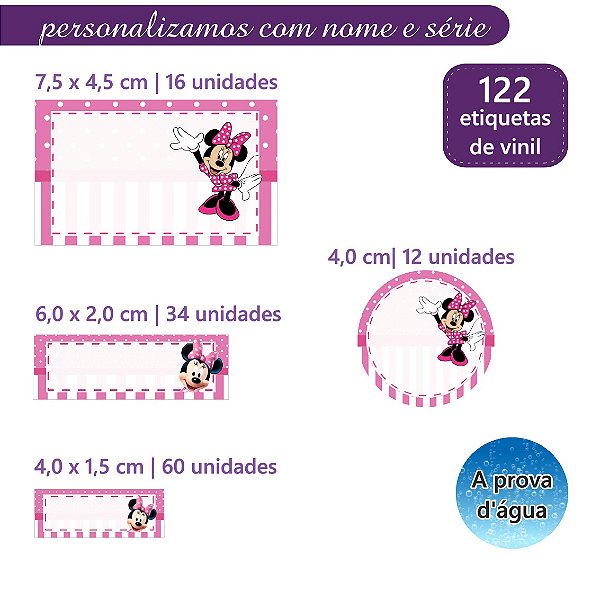 Kit 122 Etiquetas Escolares Personalizadas Minnie Rosa