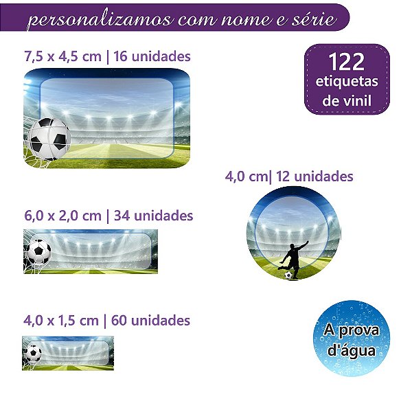 Kit 122 Etiquetas Escolares Personalizadas Futebol