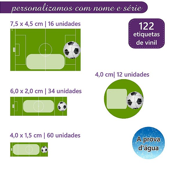 Kit 122 Etiquetas Escolares Personalizadas Futebol