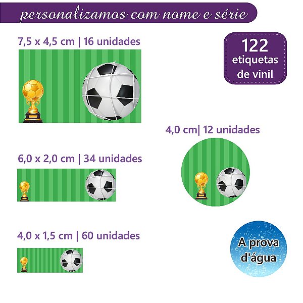 Kit 122 Etiquetas Escolares Personalizadas Futebol