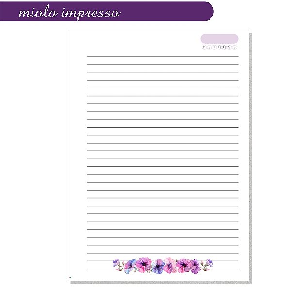 Miolo Impresso Caderno Floral Borboleta A5 - 100 folhas