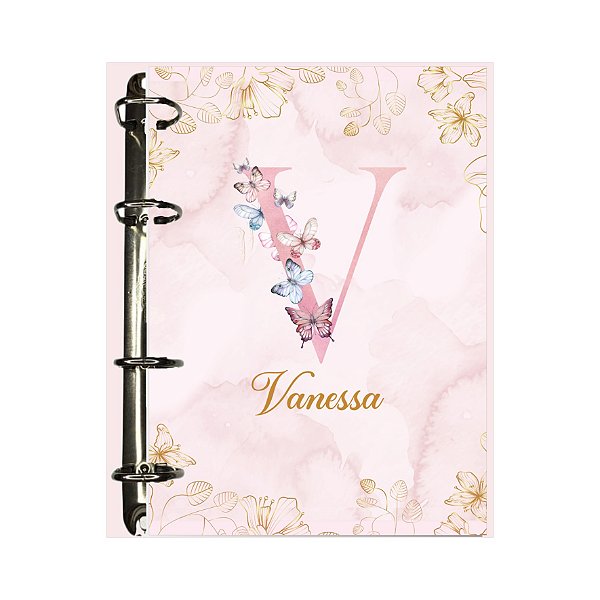 Fichário Personalizado Alfabeto Borboleta Rosa