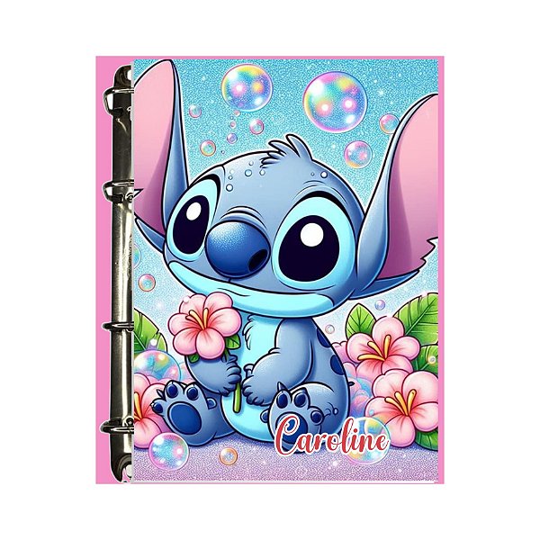 Fichário Personalizado Stitch Floral-Azul
